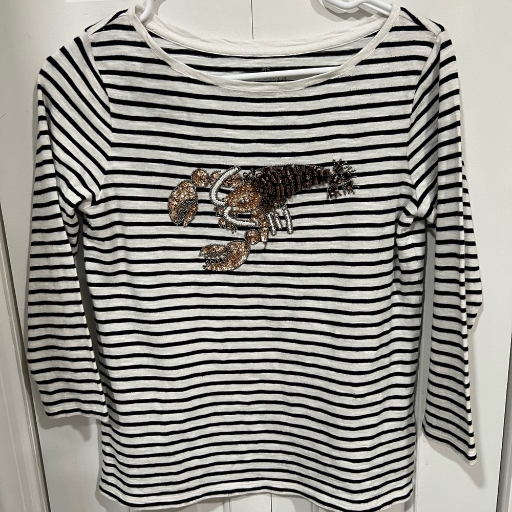Talbot’s Striped Top with Lobster Embellishment Preppy Nautical Posh   XS